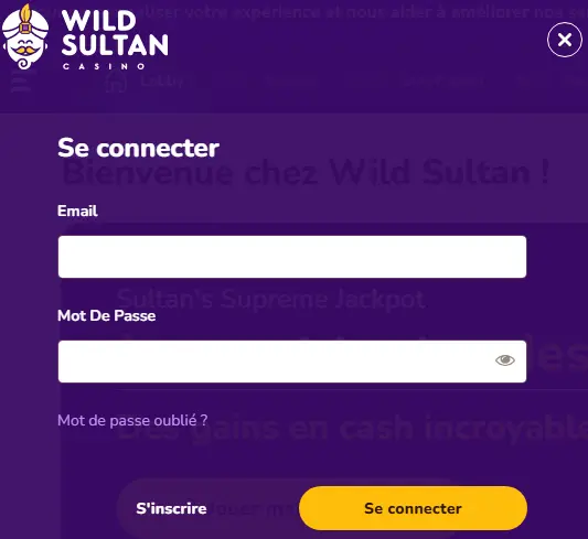 Connexion des membres du au Wild Sultan Casino